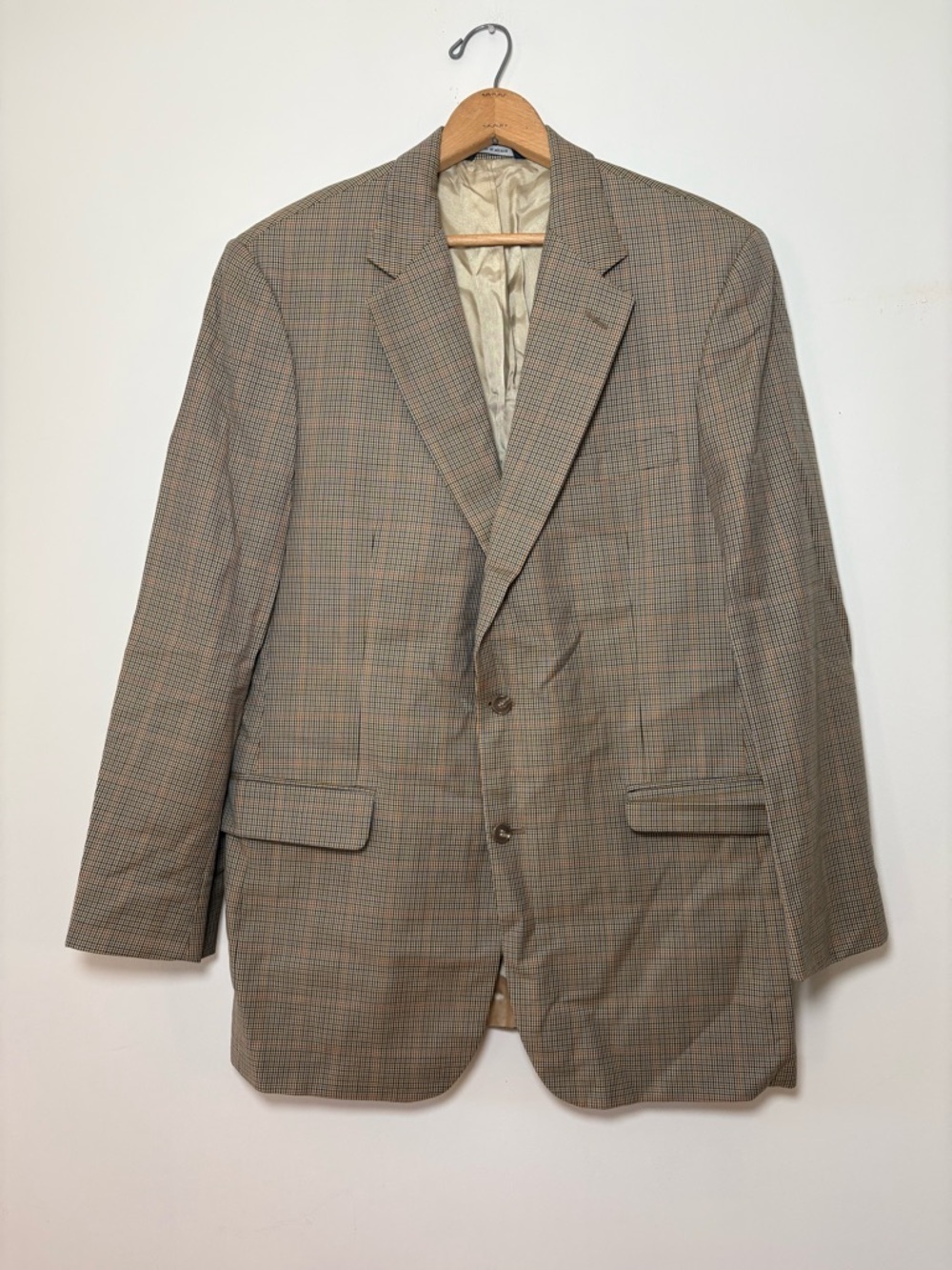 Brooks Brothers 346 Men’s 42L Blazer 100% Worsted Wool Brown Blue Check Mod 6900